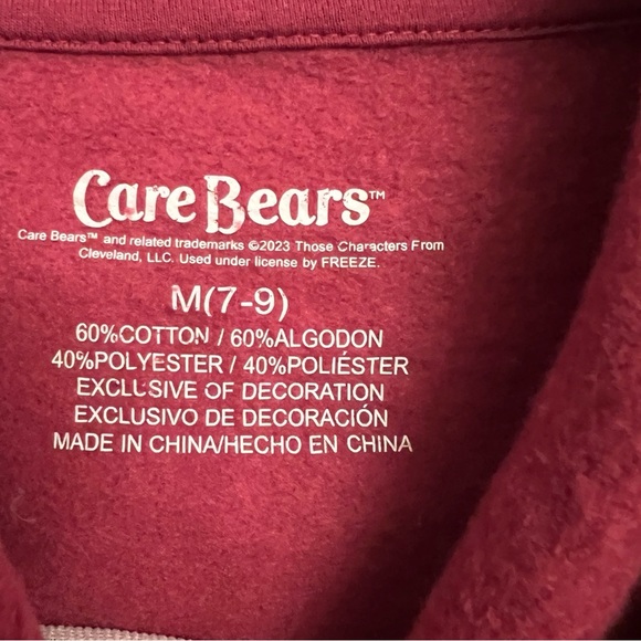 Care Bears Rainbow Embroidered Burgundy Maroon Sweatshirt Hoodie Medium - Picture 6 of 6